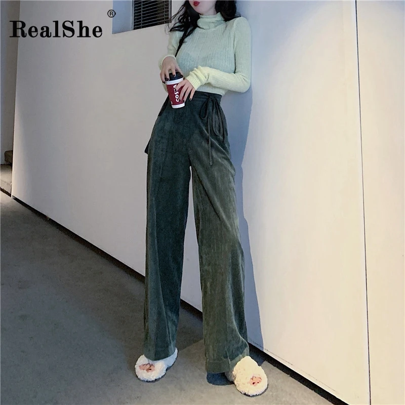 RealShe, женские штаны с высокой талией, одноцветные женские штаны,, весенние повседневные уличные брюки, элегантные свободные брюки для женщин