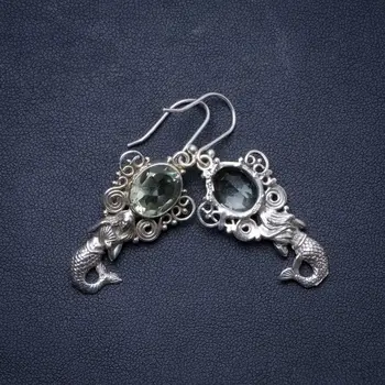 

Natural Green Amethyst Handmade Unique 925 Sterling Silver Earrings 2" X4860