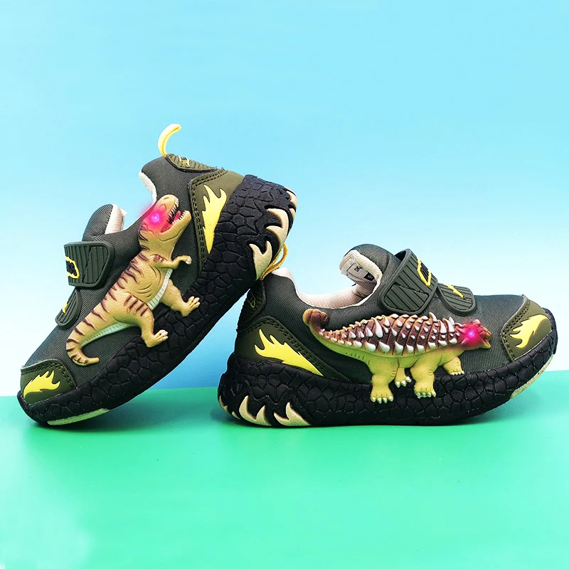 

DINOSKULLS Autumn Child Baby Trainer Boys Tennis glowing Sneakers Little Kids T-rex LED Light Net Breathable School Sports Shoes