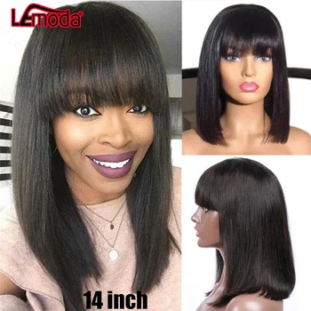 

Lemoda Bob Wig With Bangs Straight Human Hair Wig With Bang 10-14 Inch Preplucked Peruvian Remy Short Human Hair Wigs For Women