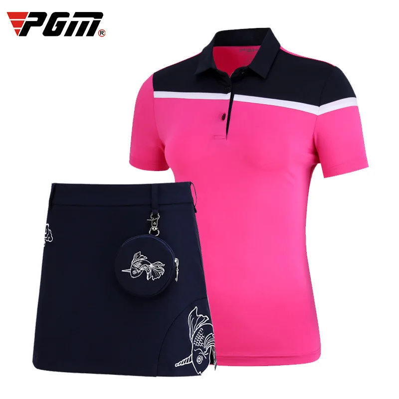 Shirt with Skirt PGM одежда для гольфа женская летняя спортивная одежда повседневная женская футболка с коротким рукавом юбка Золотая рыбка вышитый узор мягкая удобная - Цвет: Shirt with Skirt