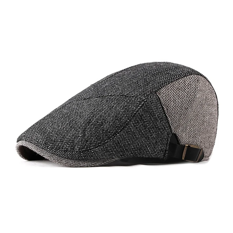 Vintage British Style Beret Cap Unisex Adjustable Sunshade Peaked Hat Woolen Fabric Beret Hat For 4 Seasons