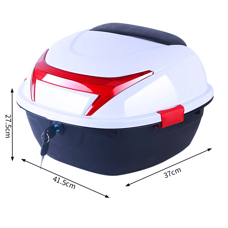 WANGPP Universal Motorcycle Tour Tail Box,Storage Carrier Case with Soft Backrest for Motorcycle Scooter with Mounting Hardware and Night Warning Light White 