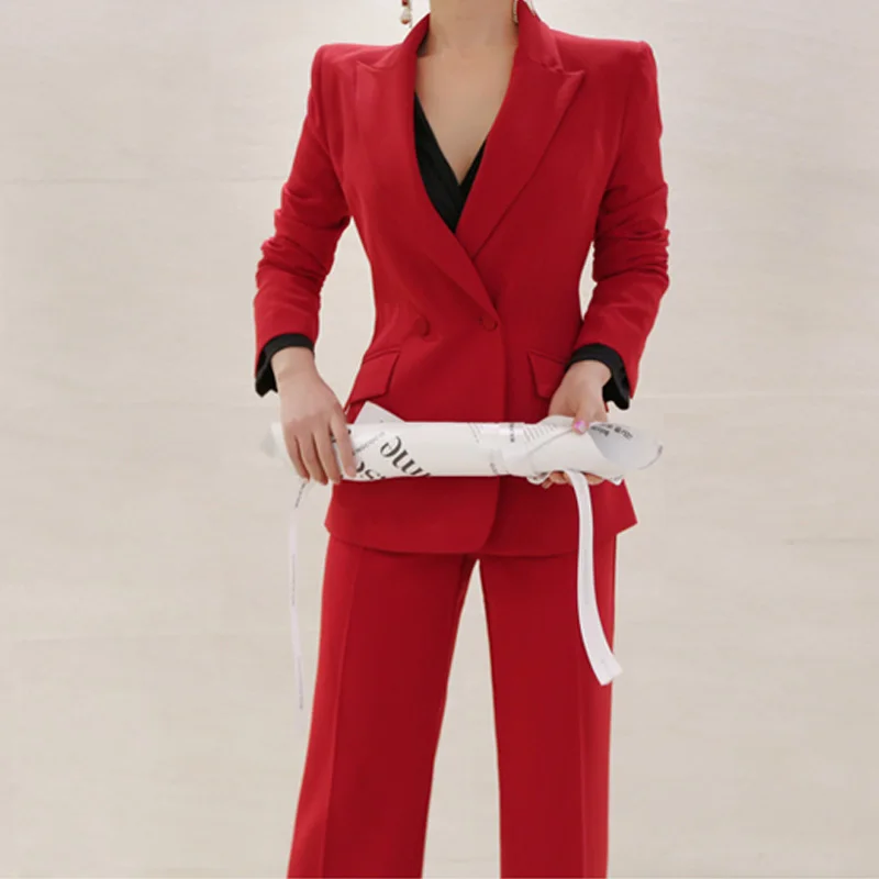 

Office ladies suit suit new OL professional fashion temperament double buckle suit + high waist trousers Slim female two-piece