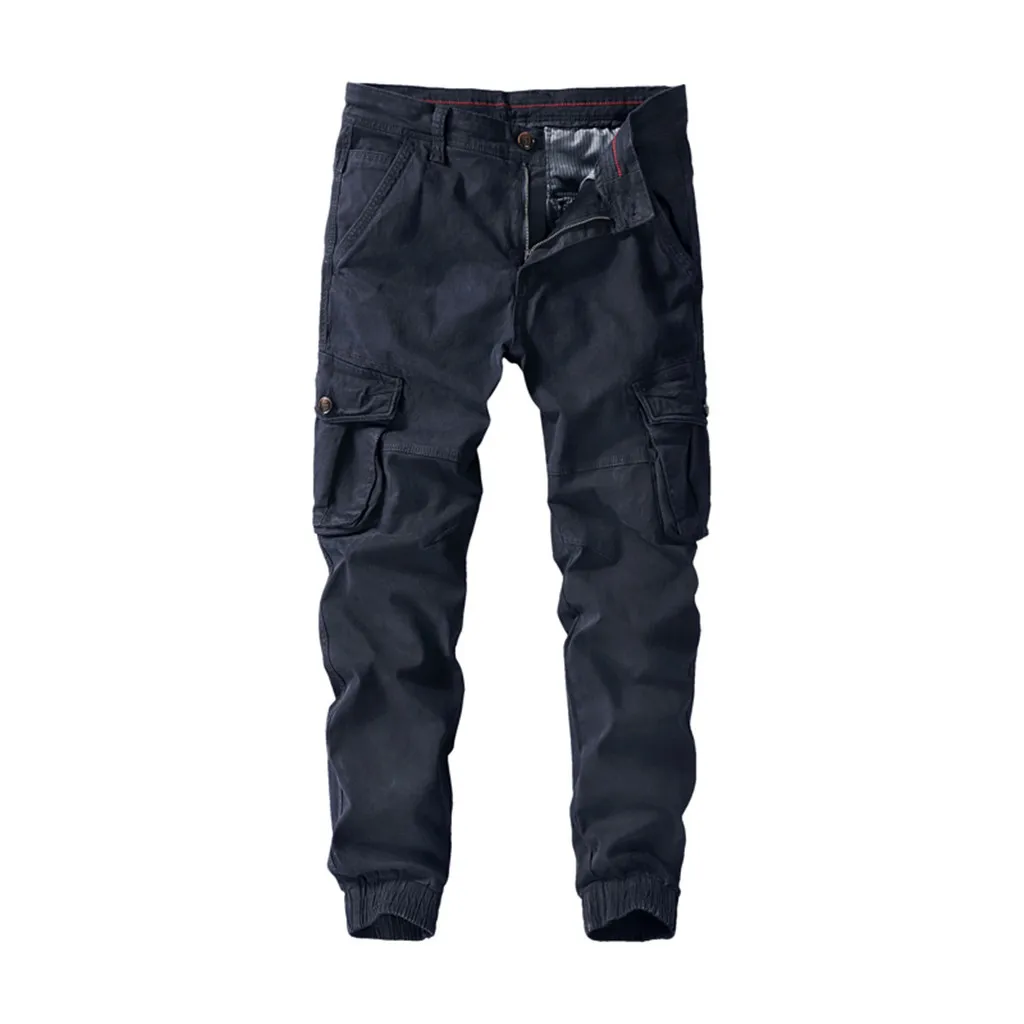Dark Blue Брюки-шаровары, уличная одежда, Harajuku, мужские повседневные плиссированные штаны с карманами, средняя талия, одноцветные свободные длинные штаны, herenbroeken - Цвет: Dark Blue