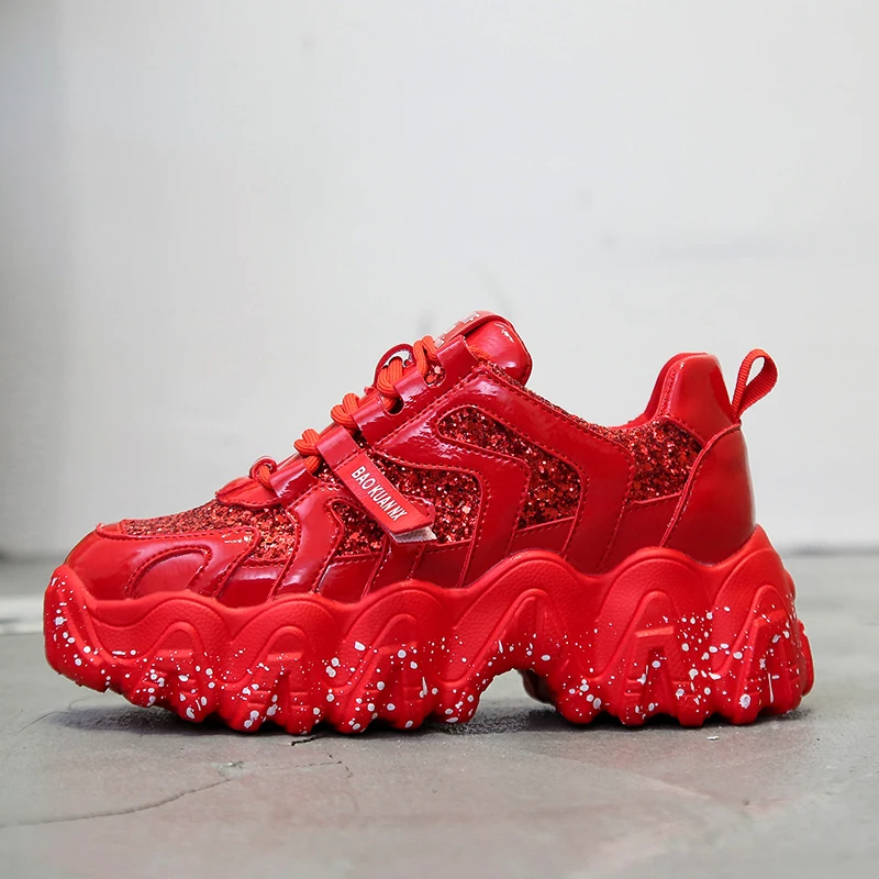 

Women Jogging Shoes Shiney Brand Running Shoes Girls Sport Shoes Thick Sole Height Increasing Walking Sneakers 2020 Spring Shoes