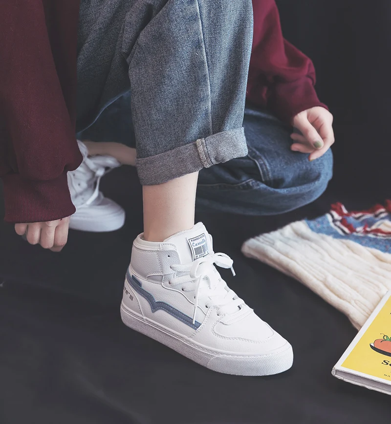 Zapatos De Mujer; женские ботинки; Белые зимние кроссовки из водонепроницаемой кожи с высоким берцем; Botas zapatillas mujer; меховая подкладка; короткий плюш
