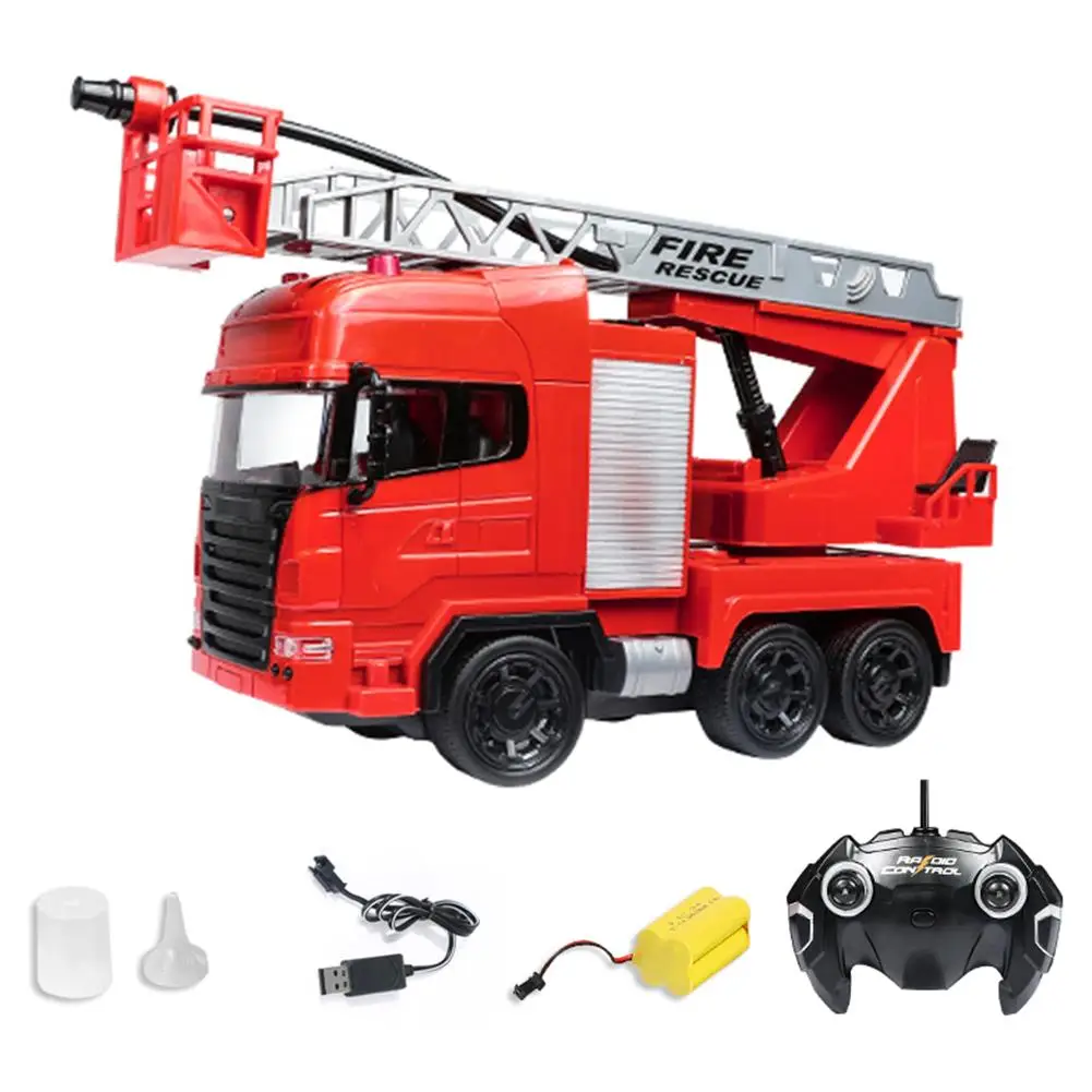 

Remote Control Fire Rescue Truck Toys Electric Fire Engine With Ladders Rechargeable One-button Water Spray RC Car Toy For Kids