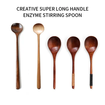 

Long Handle Wooden Spoon Japanese Style Natural Wood Coffee Tea Soup Spoons Stirring Spoon Cooking Catering Scoop Cook Tools