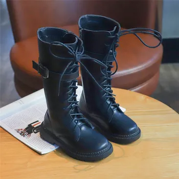 

Winter Girls Boots Leather Shoes Fashion Knee-high Lace Up Long Boots Anti-slip Children Toddler Girl Boots Size 26-36 SZ158