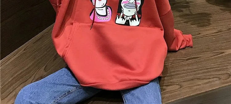 Новинка, модная женская толстовка, осенняя одежда, корейский Ulzzang Harajuku, Мультяшные Свободные толстовки, ходи, женские бархатные толстовки с капюшоном