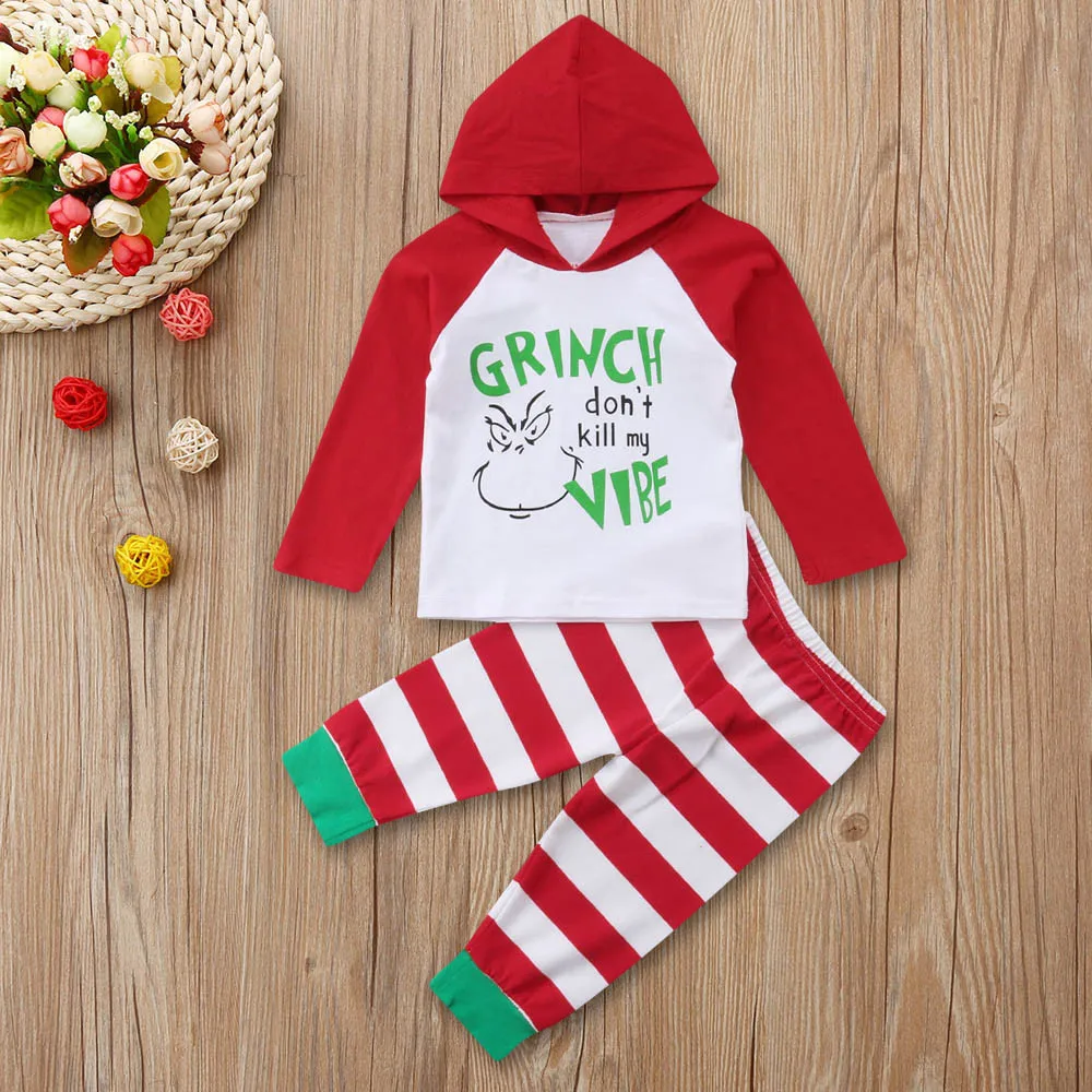 С надписью My first Christmas мальчик Новорожденные для маленьких мальчиков Одежда для девочек Детские Длинные рукава с капюшоном Свитшот с принтом+ Штаны комплект из 2 предметов, одежда для малышей