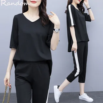 

Women Plus Size 5XL Sport Suit Female T Shirt Top And Pant Two Piece Sportwear Home Tracksuit Matching Set Big Summer Cloth