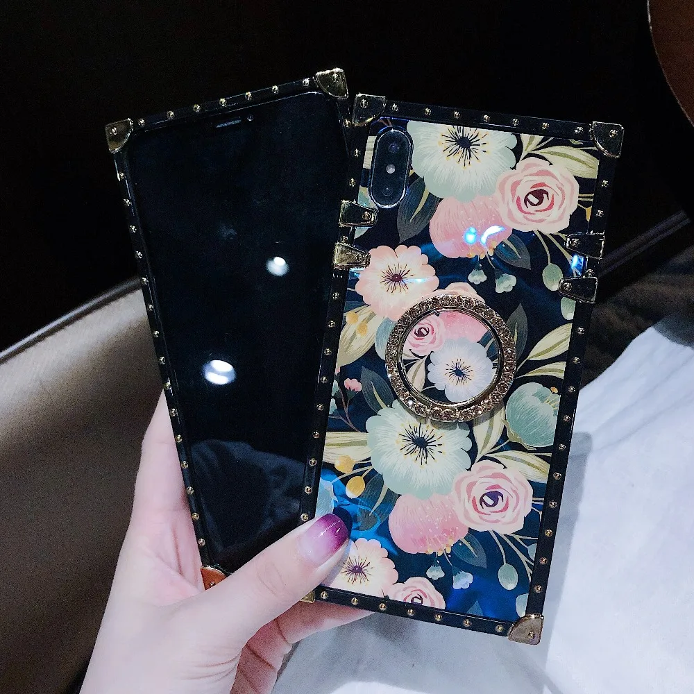 Красивый чехол с квадратным кольцом и заклепками для iPhone 11 Pro XS Max XR X 8 7 6S Plus samsung Galaxy Note 10 9 8 S10E/9/8 Plus