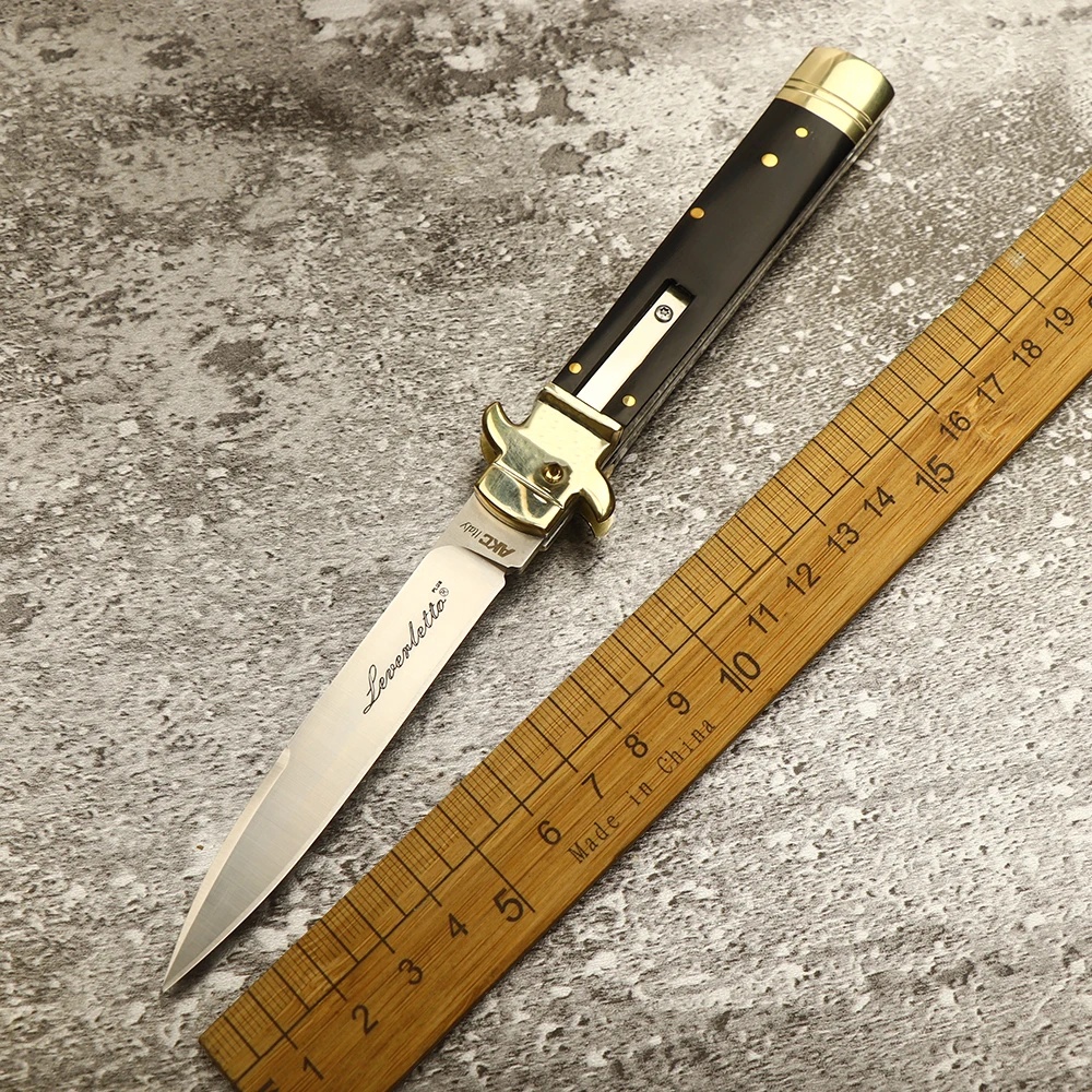Italian godfather gambler classic AKC mafia folding knife D2 steel blade brass black horn collection self-defense sharp | Инструменты