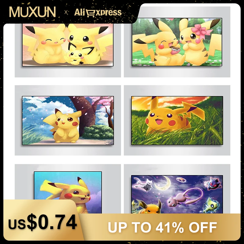 Sunstarry Full Round Drill 5D Diy Diamond Painting Pokemon Cartoon Pikachu Rhinestone Cross Stitch Embroidery Gift Jq419 | Дом и сад