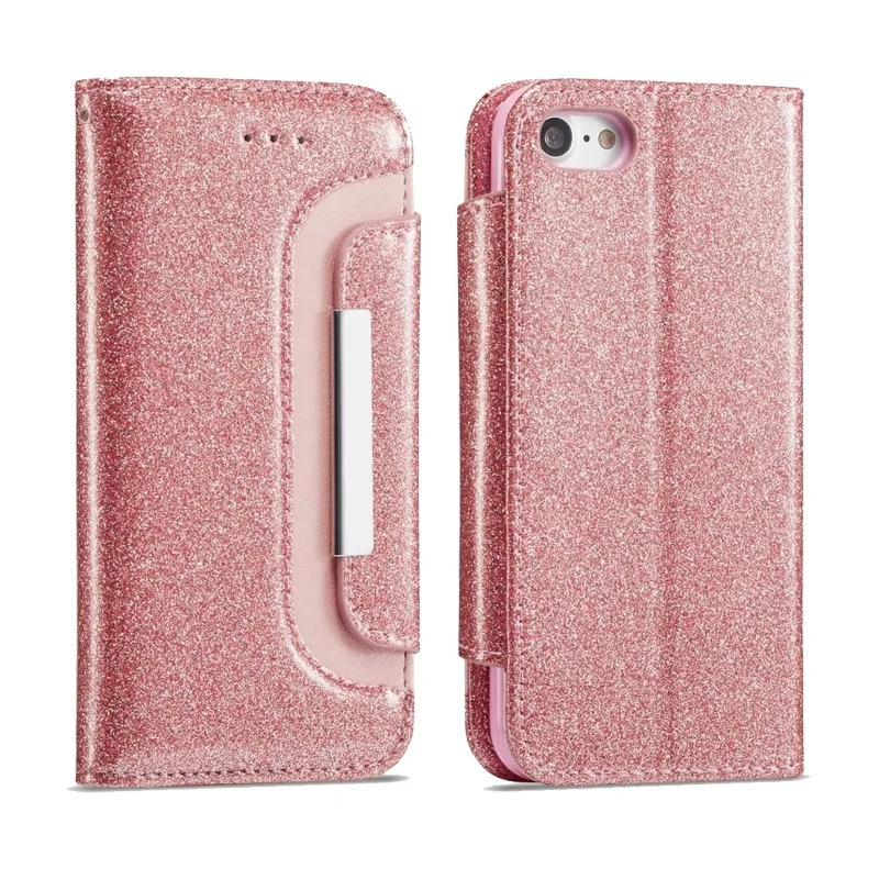 Rose gold LCHULLE чехол для Apple IPhone X XR XS MAX 6 6S 7 8 Plus кожаный кошелек с блестками слоты для карт держатель-книжка задняя крышка для телефона Coque - Цвет: Rose gold