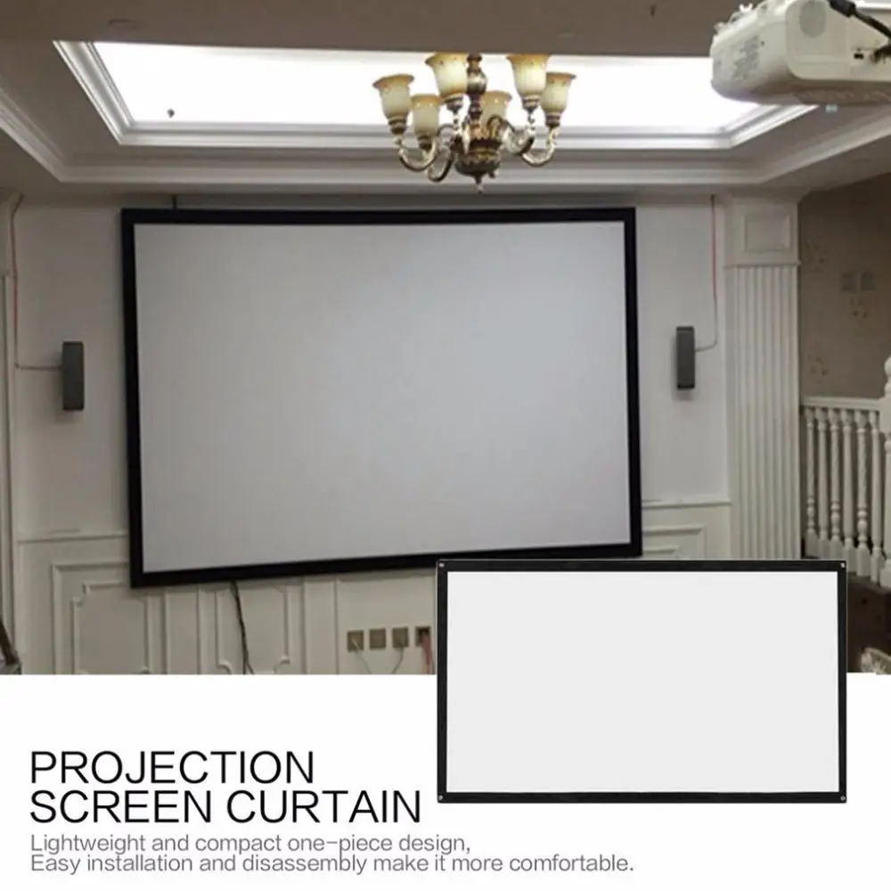 3D HD 16:9 Projector Projection Screen Canvas Wall Mounted Home Curtains Film
