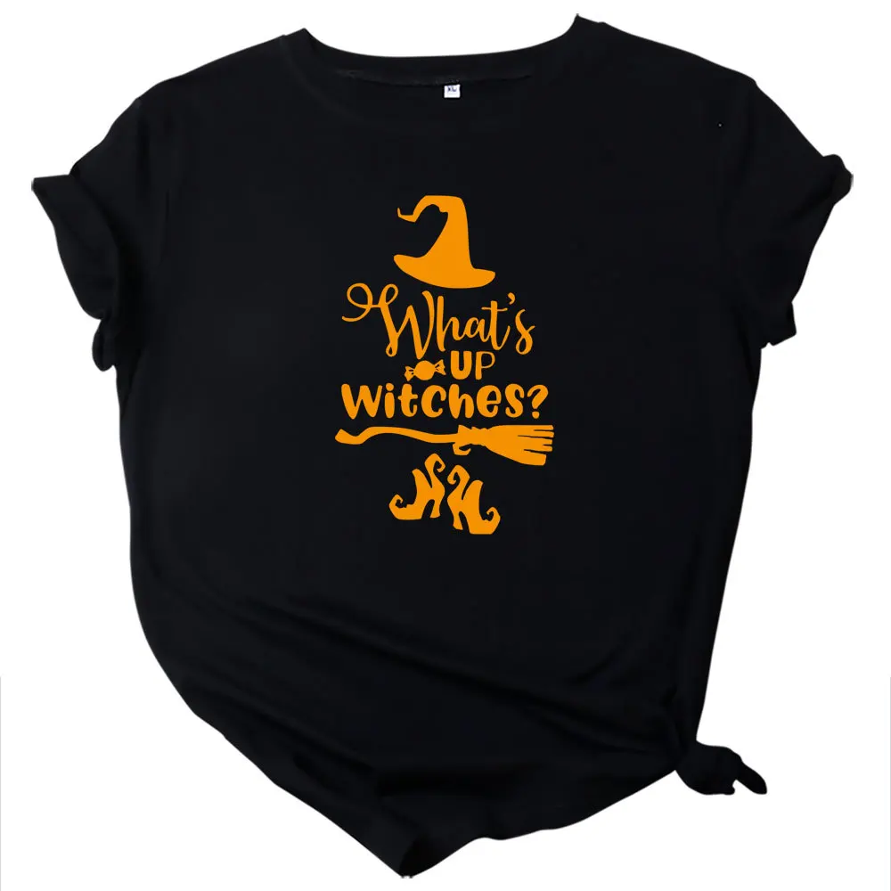 MK What's Up Witches T-Shirts New Women Black White Tshirts Lady Cotton Tees Short Sleeve T shirts Female Summer Tops for Woman | Женская
