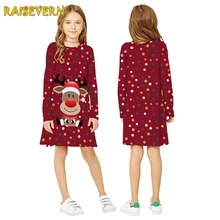 Милое Платье с рисунком оленя на Рождество и год; осенне-зимняя одежда для маленьких девочек; Детские платья в горошек с длинными рукавами для девочек