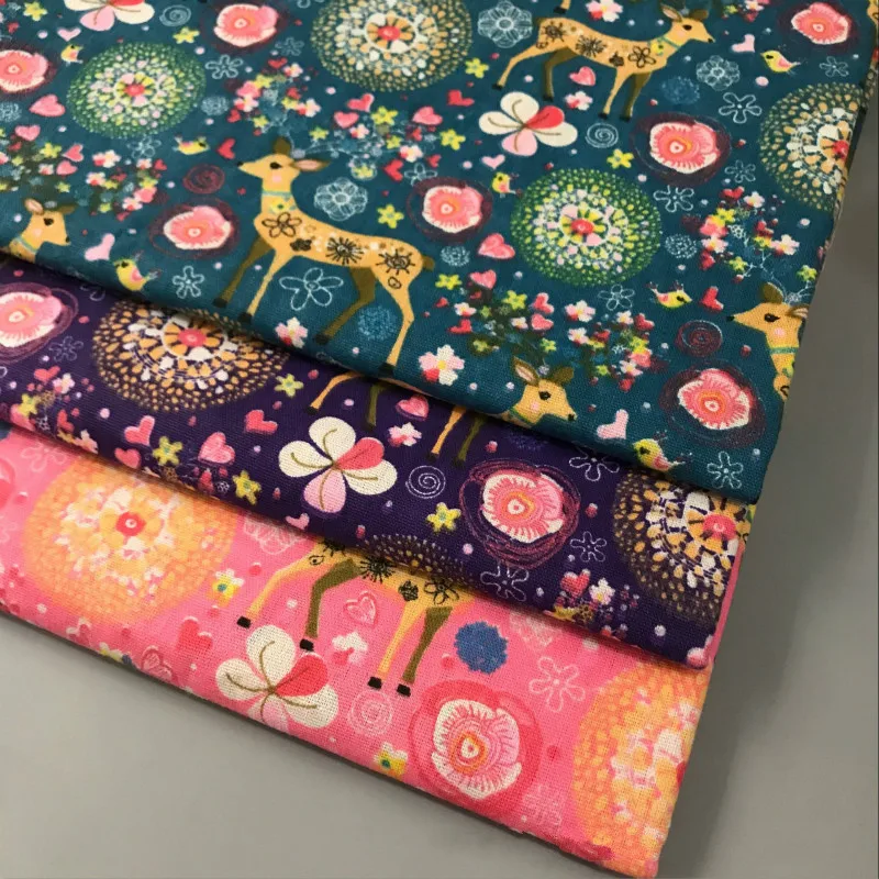 

Width 150cm Lovely Deer Printed Cotton Linen Fabric DIY Sewing Quilting Linen Cotton Fabric Material Home Textile Handmade Craft