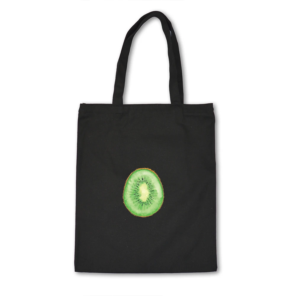Женские большие парусиновые сумки с фруктовым принтом авокадо киви, хозяйственная сумка с принтом, сумки-тоут, повседневные сумки для женщин, эко-шоппер - Цвет: R330BLACK