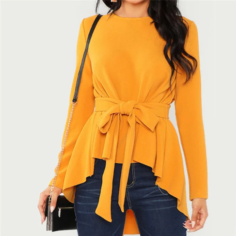 

Fashion Women's Shirt Tops Explosion Long Sleeve Belt Tuxedo Female Casual Solid Color Shirt For Ladies Poleras Mujer De Moda