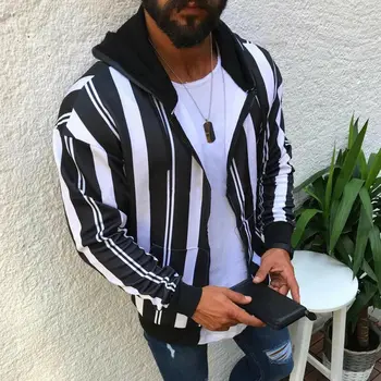 

Autumn Winter Warm Men’s Slim Fit Stripe Hooded Coat Tops Stripe Jacket Winter Warm Outwear Blazer Top Factory
