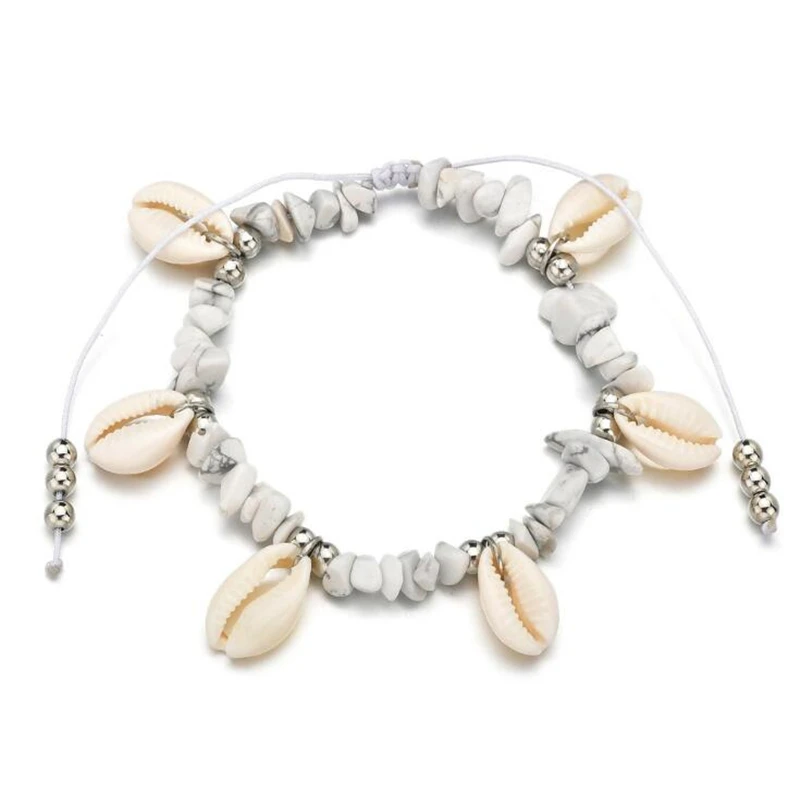 Ракушка Boho женские браслеты для щиколотки Seashell каменные бусины браслет на лодыжке ножная цепочка пляжная бижутерия для ног