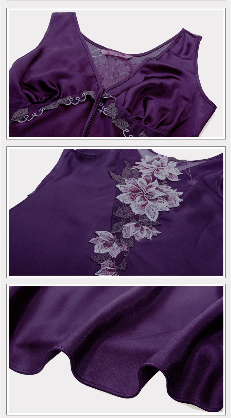 women's silk tank nightgowns with beautiful embroidery on the back