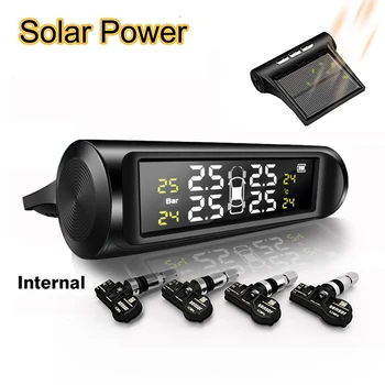 

Car Solar Power TPMS LCD Tire Pressure Alarm Monitor System 4 Internal Sensors Universal