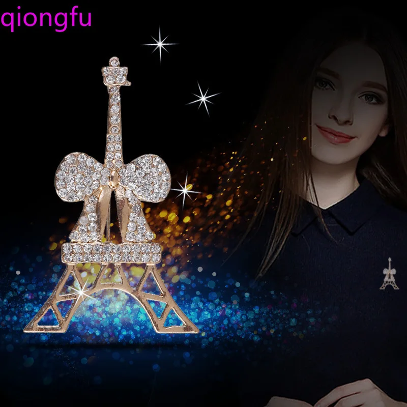 

Qiongfu DIY Paris Eiffel Tower Diamond Brooch French Romantic Element Silk Scarf Buckle Fashion Pin Brooch