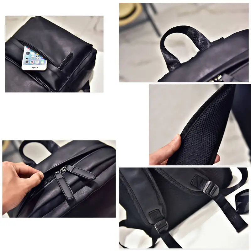 Высококачественный черный мужской кожаный рюкзак для путешествий, повседневный водонепроницаемый рюкзак для ноутбука, Мужская модная школьная сумка из искусственной кожи