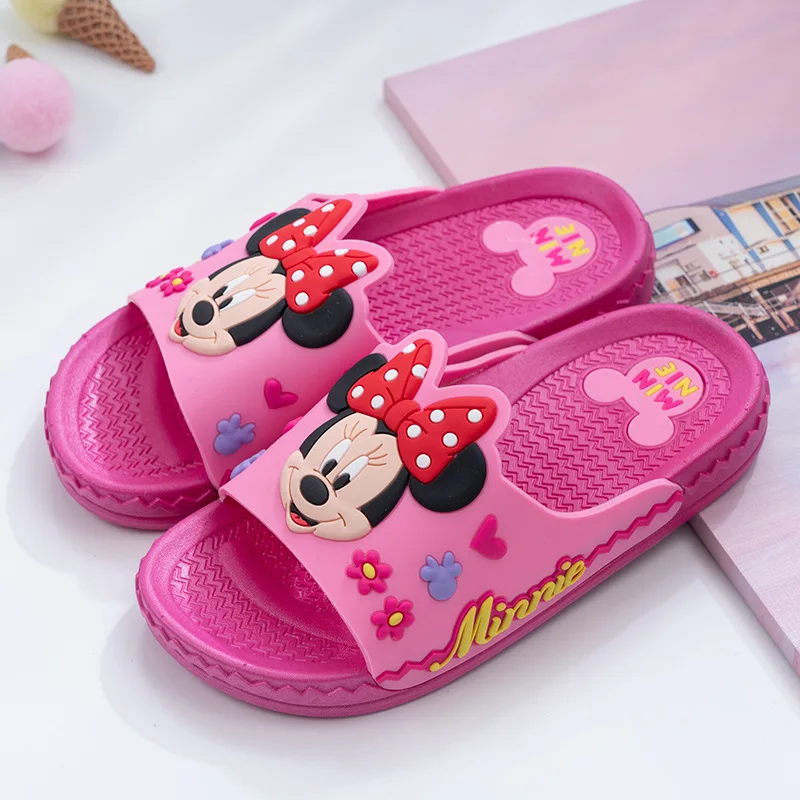 Disney/детская обувь; тапочки для малышей; летние домашние Нескользящие мини-тапочки с Микки из мультфильма для мальчиков и девочек - Цвет: pink