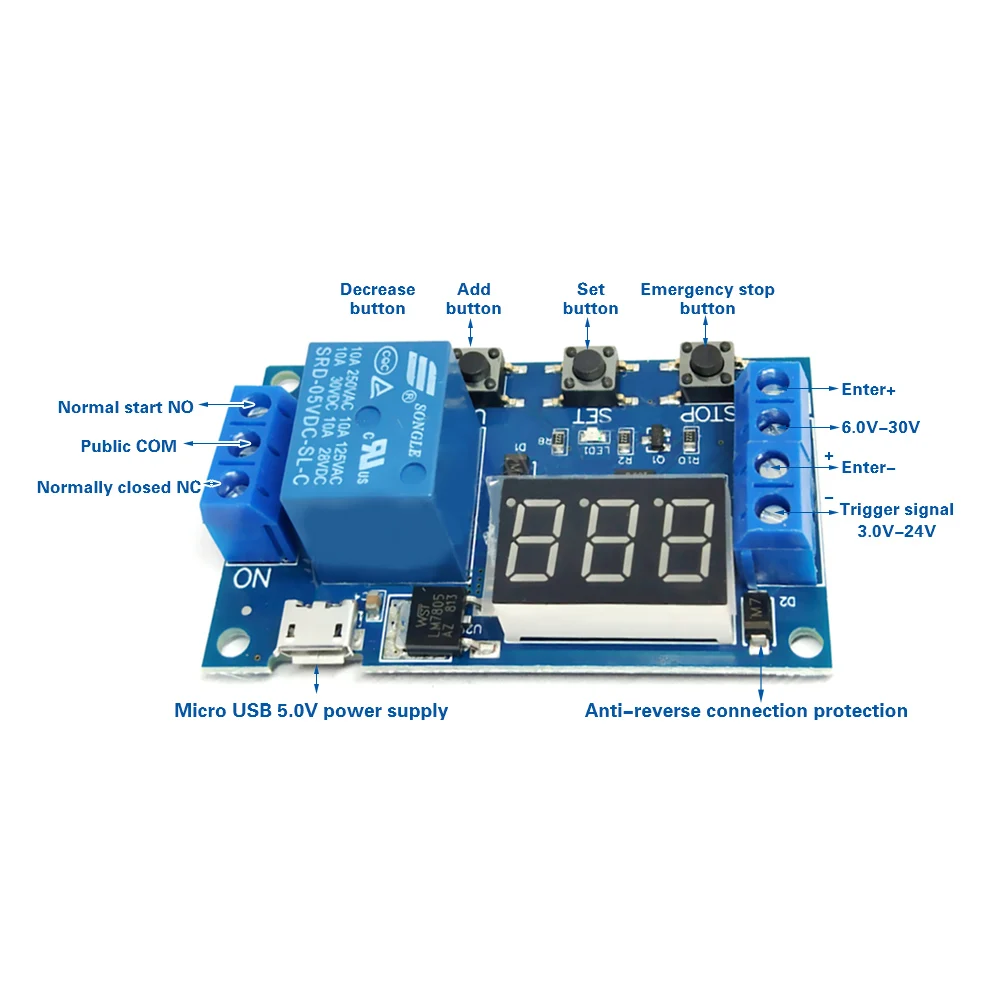 Module d'alimentation relais 6-30V 1 CH avec cycle tempo réglable