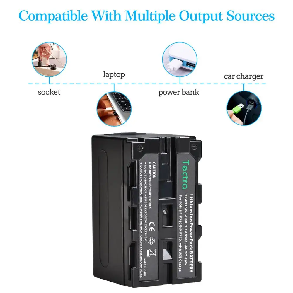 Аккумулятор NPF750 NPF770 5200 мАч новый с выходом USB для зарядки Sony NP F970 F960 F550 F570 QM91D