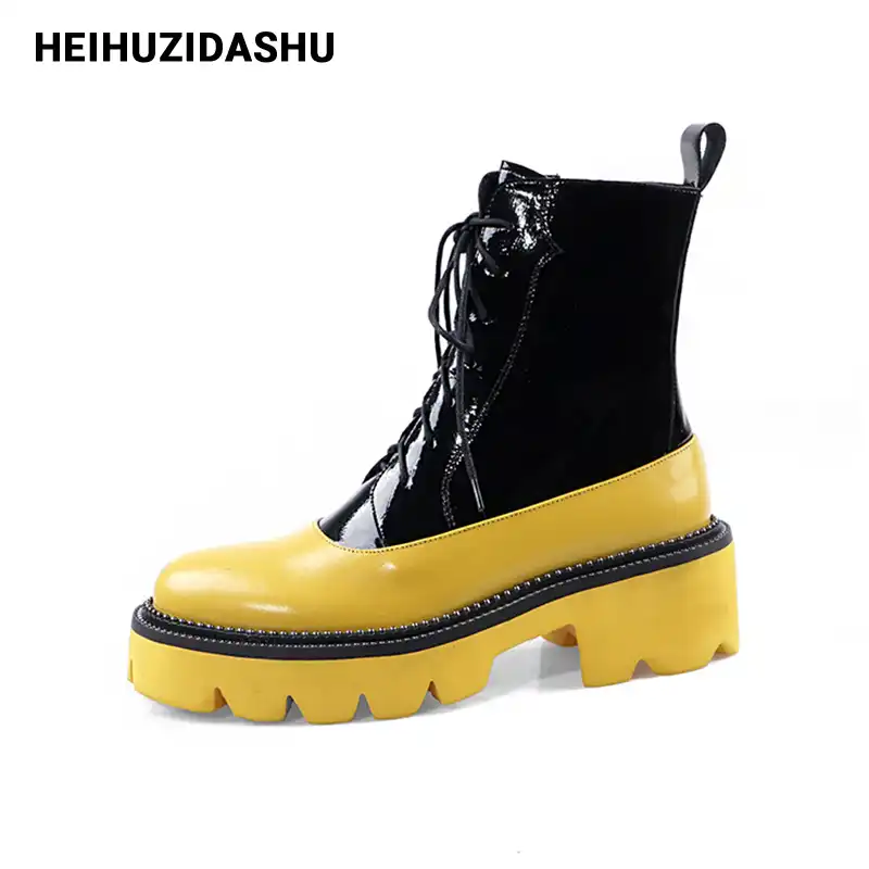 Botines de plataforma de tacón grueso para Mujer, Botas planas con cordones,  botines bajos sin cordones para otoño|Botas hasta el tobillo| - AliExpress