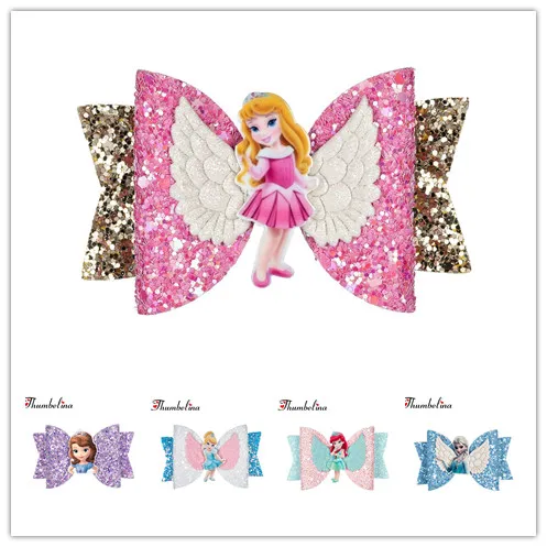 8PCS/LOT Princess Hairgrips Glitter Hair Bows with Clip Dance Party Bow Hair Clip Girls Hair Access