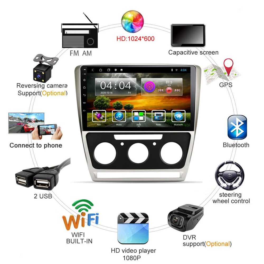 2 Din 10 1 дюймов android 8 для Skoda octavia 2007 2014 full touch автомобильный мультимедийный Wifi gps
