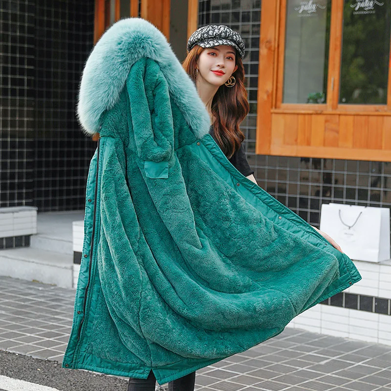 

2019 off Season Parka Cotton-padded Clothes Women's Long Fur Clothing Imitation Rabbit Fur Inner Wearing Overcoat Cotton Coat Wi