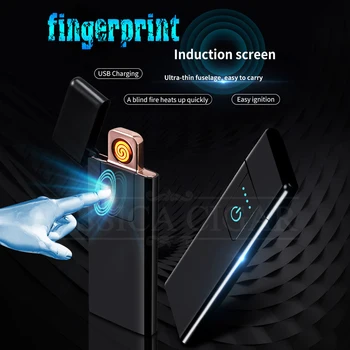 

Ultra Thin Cigarette USB Lighter Charging Windproof Mini Fingerprint Induction Screen Flameless Electric Lighters For Cigarette