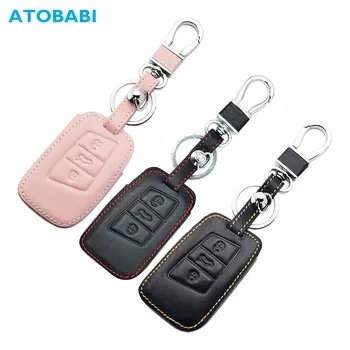 

Leather Car Key Cover For VW Volkswagen Magotan 2017 2018 Passat B8 Skoda Superb A7 Smart Keychain Remote Control Protector Case