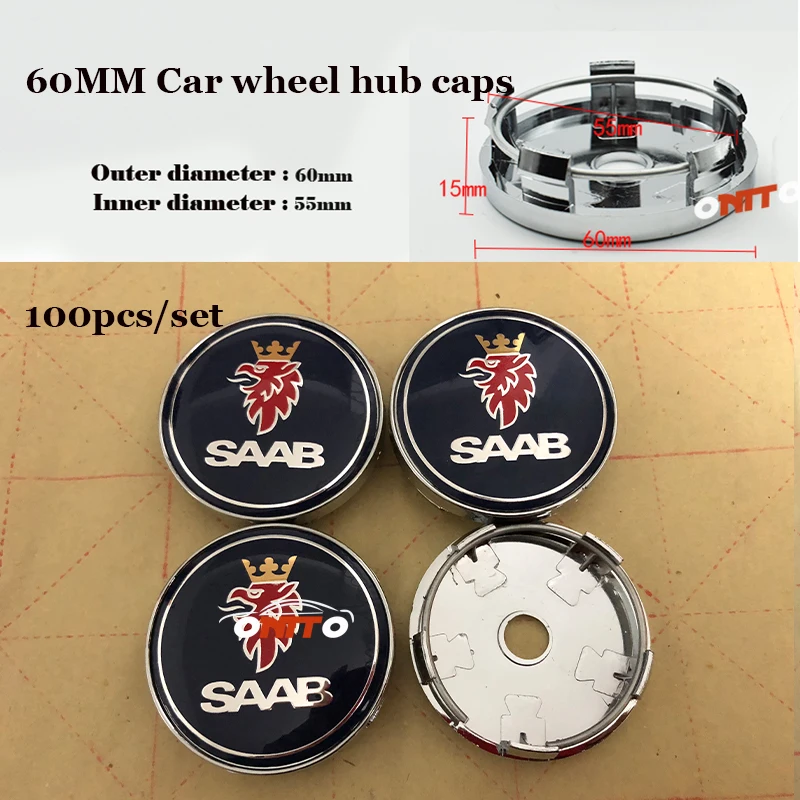 

Free shipping 100 /SET 60mm Chrome label Car logo Badge Emblem Wheel hub Caps for Saab 9-3 9-5 93 95 BJ SCS label