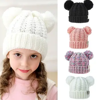 

Fashio Children's Wool Knitted Hat Double Knitted Ball Cap For Boys And Girls Outdoor Travel Boy Girl Windproof Warm Hat