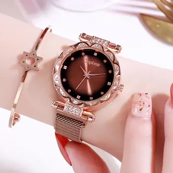 

Women Watches Luxury Rose Gold Ladies Wrist Watches Starry Sky Magnetic Watch Mesh Strap Waterproof Clock relogio feminino xfcs