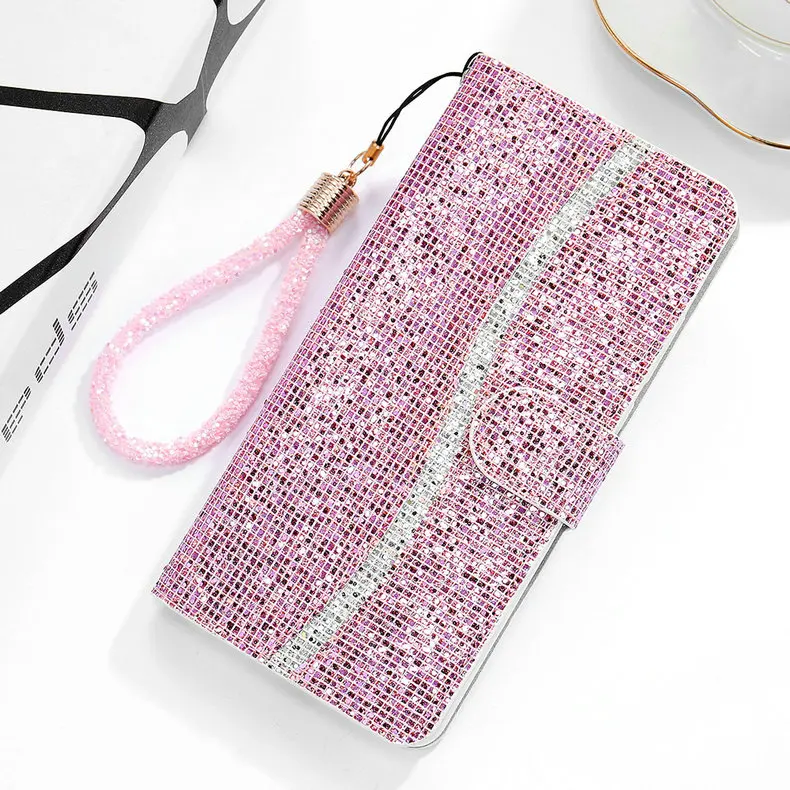 samsung silicone case Bling Lấp Lánh Sequin Ví Cầm Tay Cho Samsung Galaxy A03S 2021 Cao Cấp Ốp Lưng Da Coque Samsung 73 A03S A13 A53 A73 Một 03 S Flip Cover best case for samsung