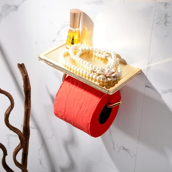 

1pcs Toilet Paper Holder Zinc Alloy Bathroom Mobilephone Holder Inlaid Rhinestone Bathroom Hardware Set Towel Rack Wall Mount
