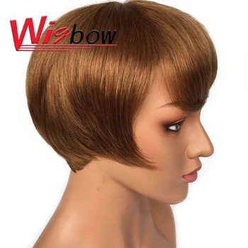 

Short Brazilian Straight Wig With Bangs Colored Blonde Fringe Wig For Women 150 Density Human Hair Wigs Full Machine Made Wigbow