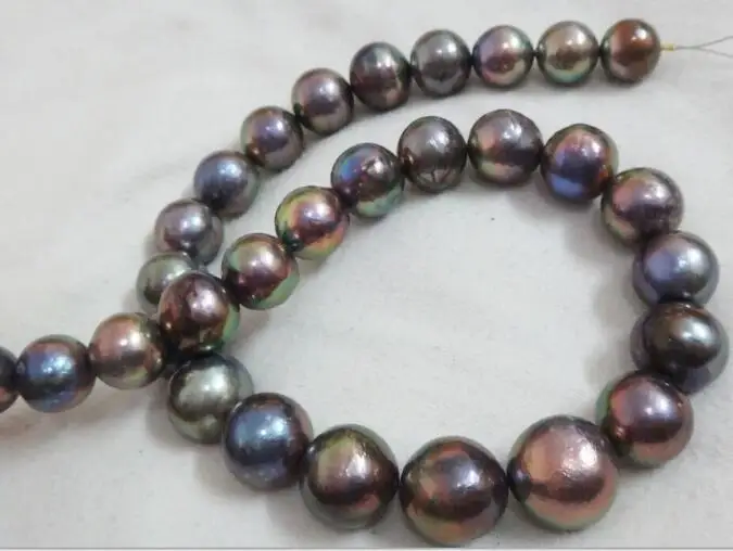 Jewelry Pearl Necklace 12.5-16MM SOUTH SEA GENUINE BLACK MULTICOLOR ROUND NUCLEAR PEARL NECKLACE Free Shipping | Украшения и