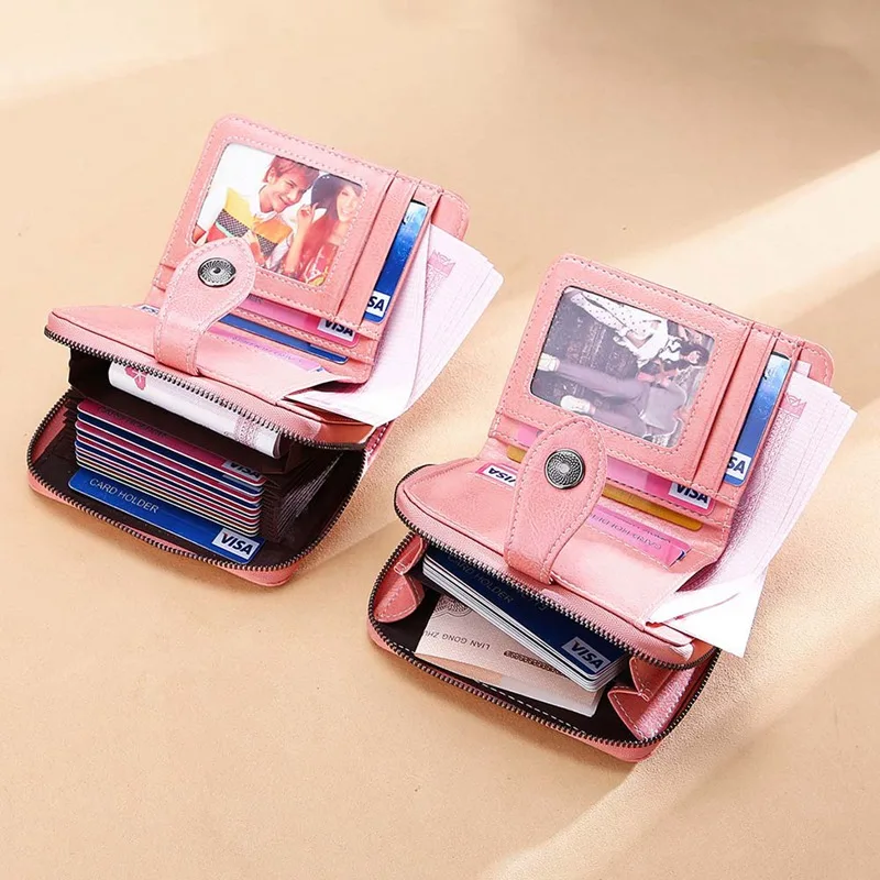 1 PC Oil Wax Leather Wallet Women Lady Vintage Short Two Fold Zipper Wallet Girls FashionCredit Card Holder Purse Clutch Wallet